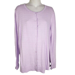 Loft Outlet Women's Cardigan Sweater Long Sleeve Button Up Purple Striped Large